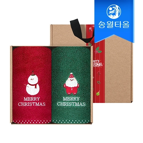[송월타올] 크리스마스 파티 2매 선물세트(크라프트+띠지)