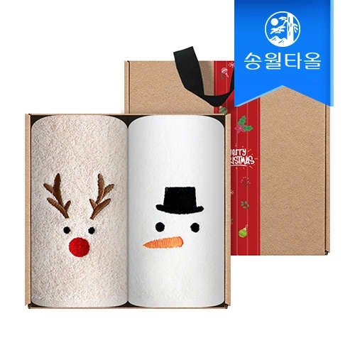 [송월타올] 크리스마스 루돌프눈사람산타 2매 선물세트(크라프트+띠지)