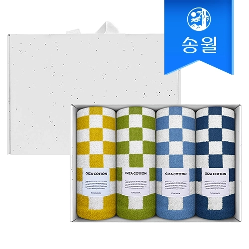 [송월타월] 모노체크 190g 선염타올 4매 크라프트세트