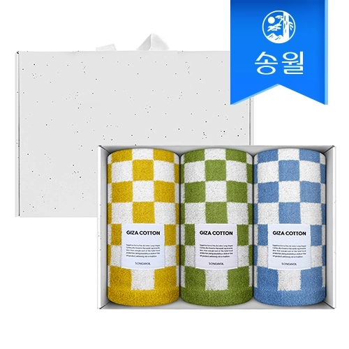 [송월타월] 모노체크 190g 선염타올 3매 크라프트세트