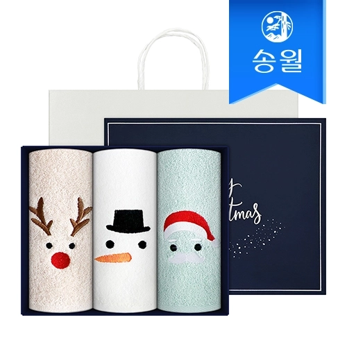 [송월타올]루돌프+눈사람+산타 3매케이스+쇼핑백 호텔용세면타올