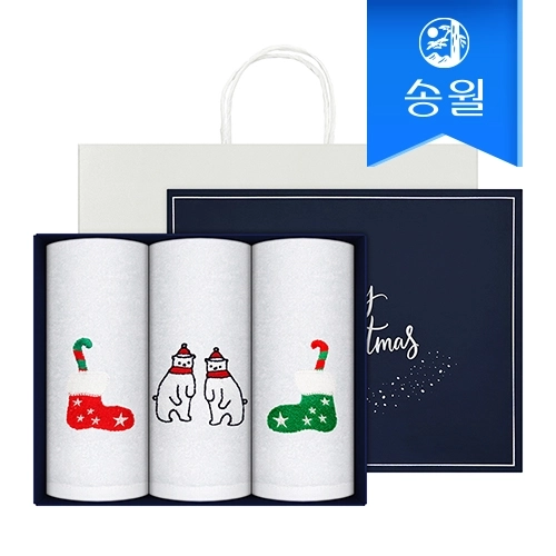 [송월타올]스노우크리스마스 3매케이스+쇼핑백 호텔용세면타올