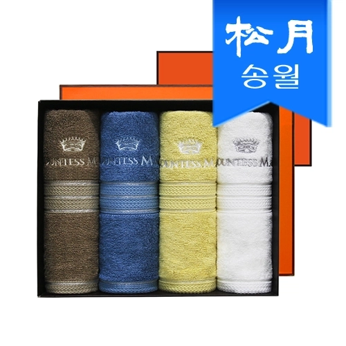 [송월타올] CM뱀부블럭40 155g 뱀부얀 수건 4매 선물세트(오렌지)+오렌지쇼핑백