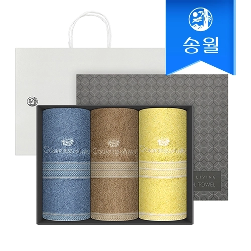 [송월타올] CM뱀부블럭40 155g 뱀부얀 수건 3매 선물세트(블랙박스)+쇼핑백