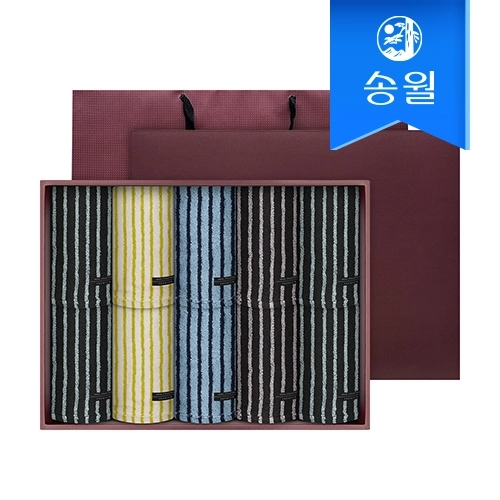 [송월타월] 솔리드스트라이프 44 10매 세면타올 선물세트(쇼핑백)