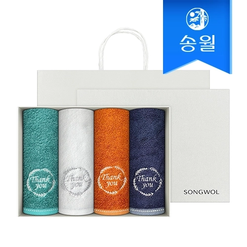 [송월타올] 땡큐 200g 뱀부얀 호텔수건 4매 선물세트(쇼핑백) 기념수건 답례품
