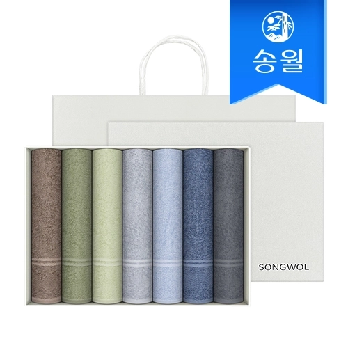 [송월타올] 데일리 호텔수건 데이라인 7매 선물세트+쇼핑백 기념수건 답례품 호텔용세면타올
