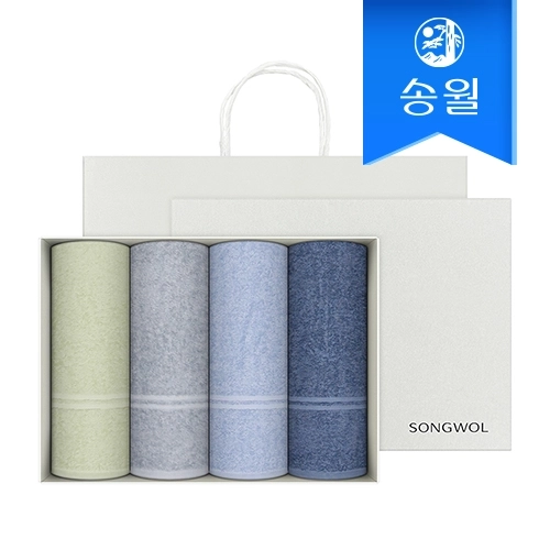 [송월타올] 데일리 호텔수건 데이라인 4매 선물세트+쇼핑백 기념수건 답례품 호텔용세면타올