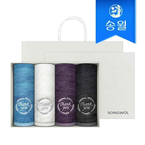 [송월타올] 땡큐 180g 뱀부얀 호텔수건 4매 선물세트(쇼핑백) 기념수건 답례품
