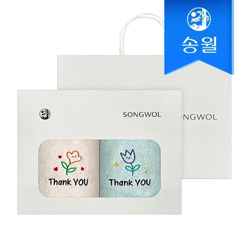 [송월타올] 땡큐 플라워 130g 2매 선물세트(쇼핑백) 기념수건 답례품