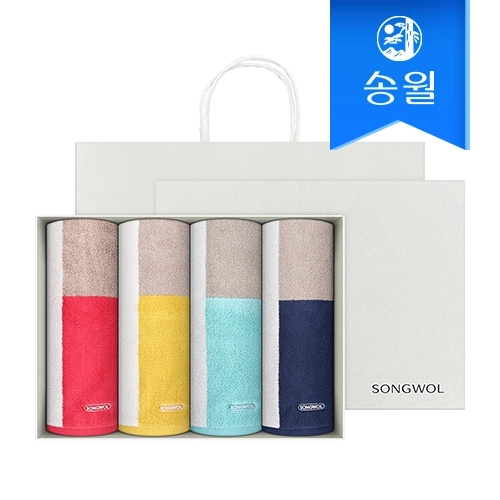 [송월타올] 컬러웨이 코마사 180g 선염 세면타올 4매 선물세트(쇼핑백) 기념수건 답례품