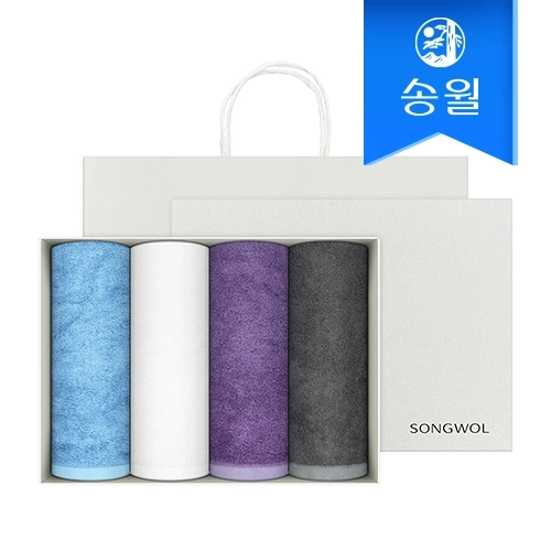 [송월타올] 호텔수건 뱀부 프리미엄무지 180g 4매선물세트(쇼핑백) 기념수건 답례품 호텔용뱀부얀세면타올