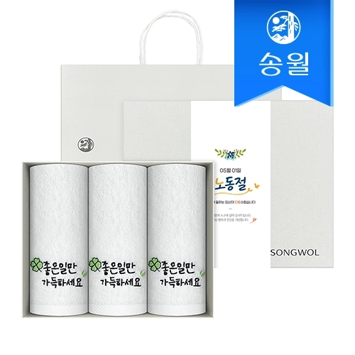 [송월타올] 노동절 근로자의 날 기념선물 좋은일클로버 3매 선물세트(쇼핑백) 기념수건 답례품