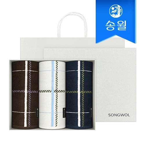 [송월타올] 카운테스마라 체크 200g 세면타올 3매 선물세트(쇼핑백) 기념수건 답례품