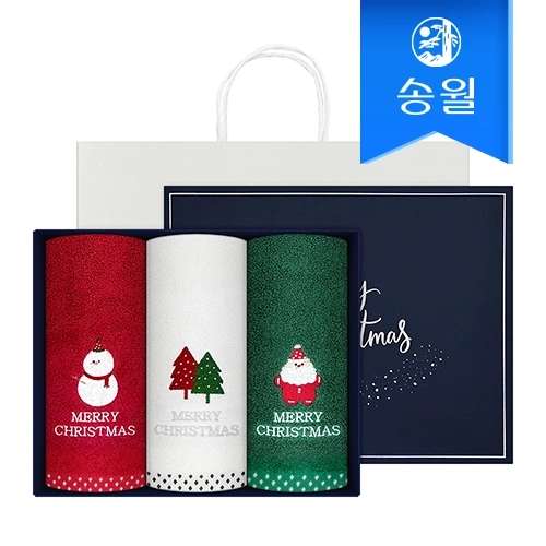 [송월타올] 크리스마스 파티 130g 3매 선물세트(쇼핑백)