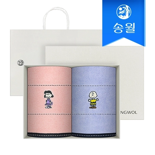 [송월타월] 스누피 프렌즈 2매 선물세트(크림상하+쇼핑백) 답례품