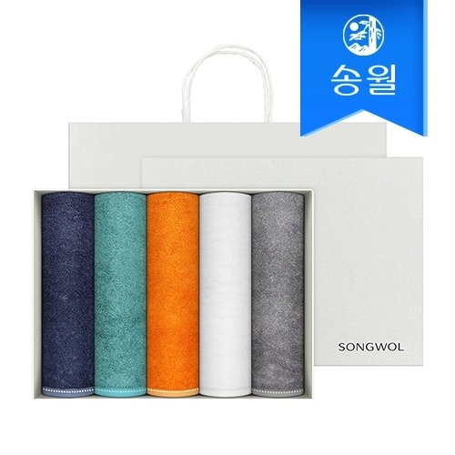 [송월타월] 솔리드뱀부무지 5매 선물세트+쇼핑백 답례품