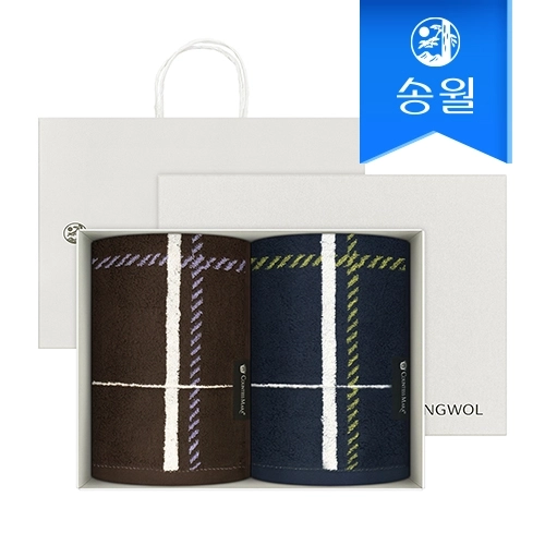 [송월타월] 카운테스마라 체크 2매 선물세트(크림상하+쇼핑백) 답례품