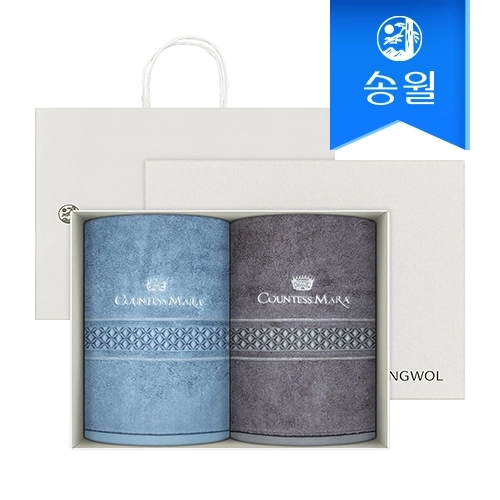 [송월타월] 카운테스마라 더블다이아 2매 선물세트(크림상하+쇼핑백) 답례품