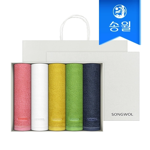 송월타올 컬러풀 170g 세면타올 5매 선물세트(쇼핑백)
